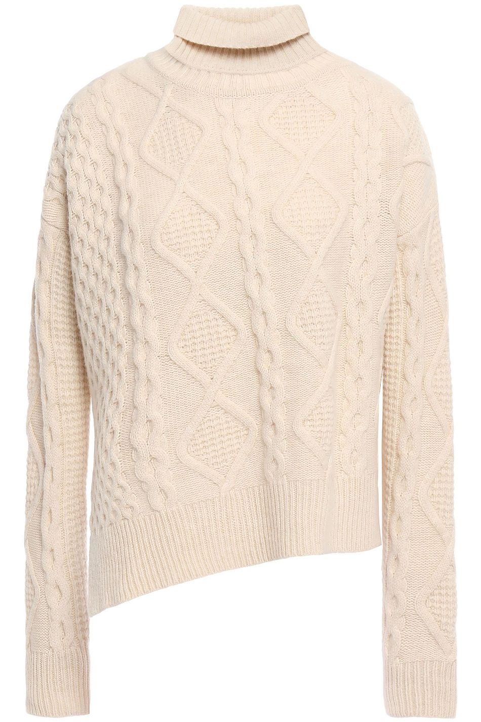 Asymmetric Cable Knit Wool Turtleneck Sweater