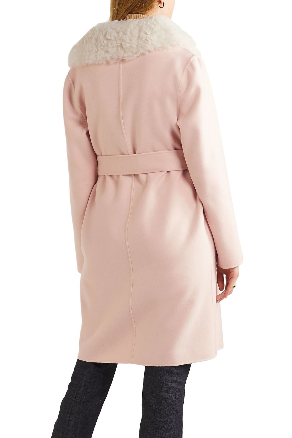 YVES SALOMON Shearling-trimmed belted wool and cotton-blend coat