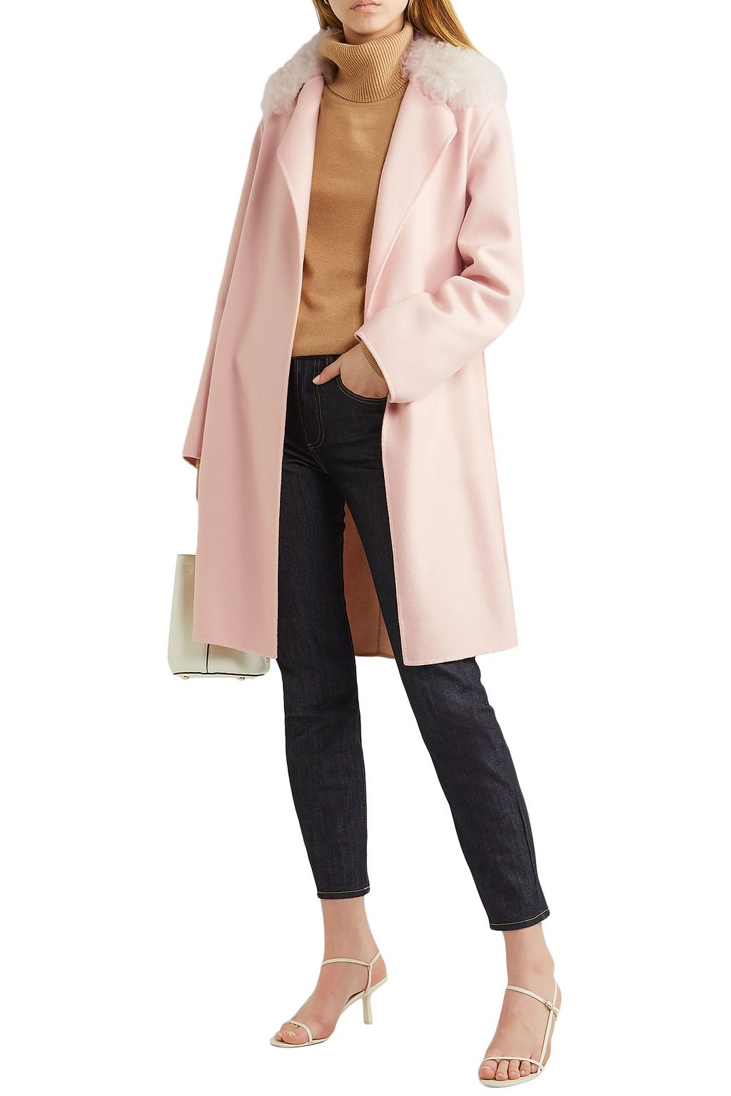 YVES SALOMON Shearling-trimmed belted wool and cotton-blend coat