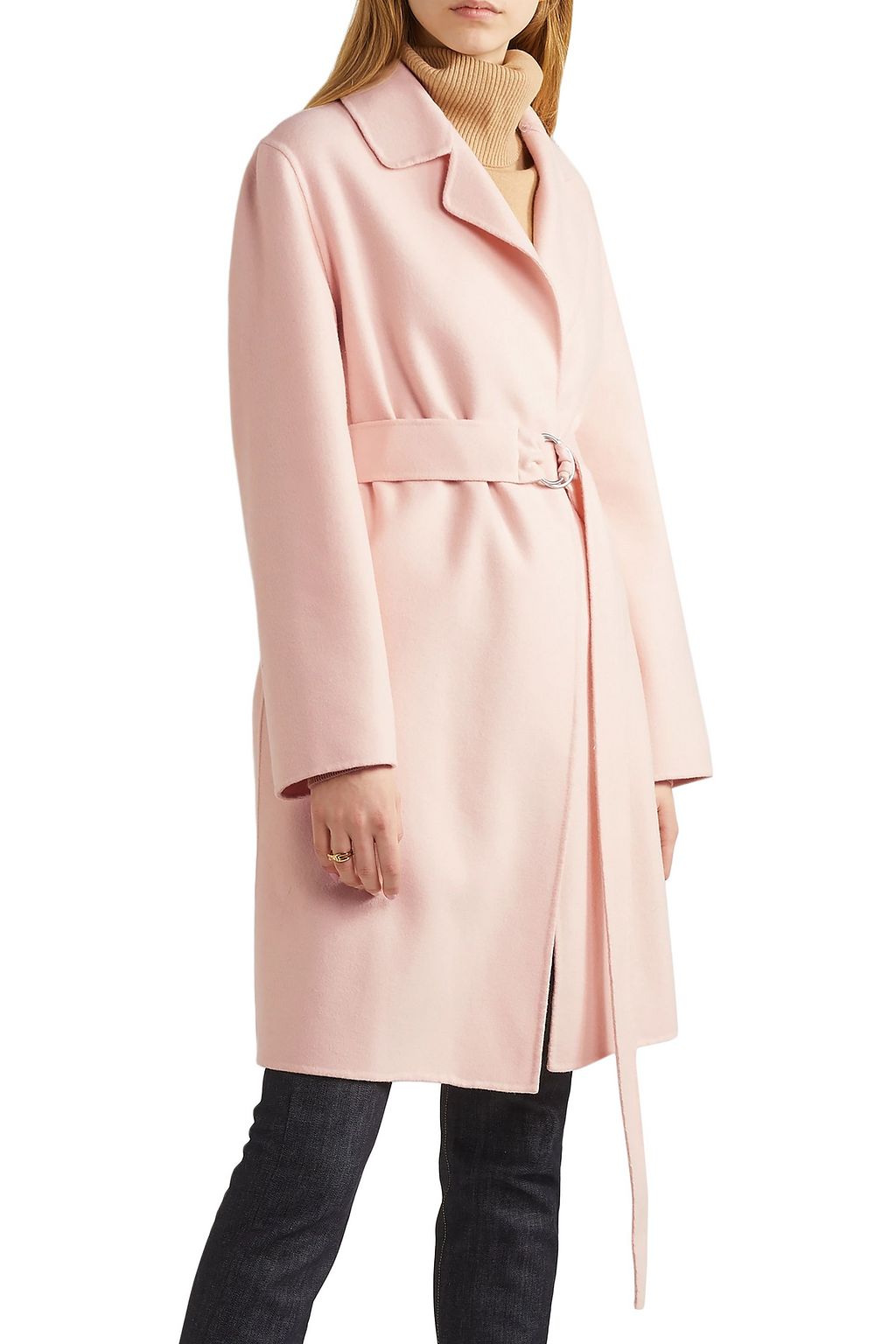 YVES SALOMON Shearling-trimmed belted wool and cotton-blend coat