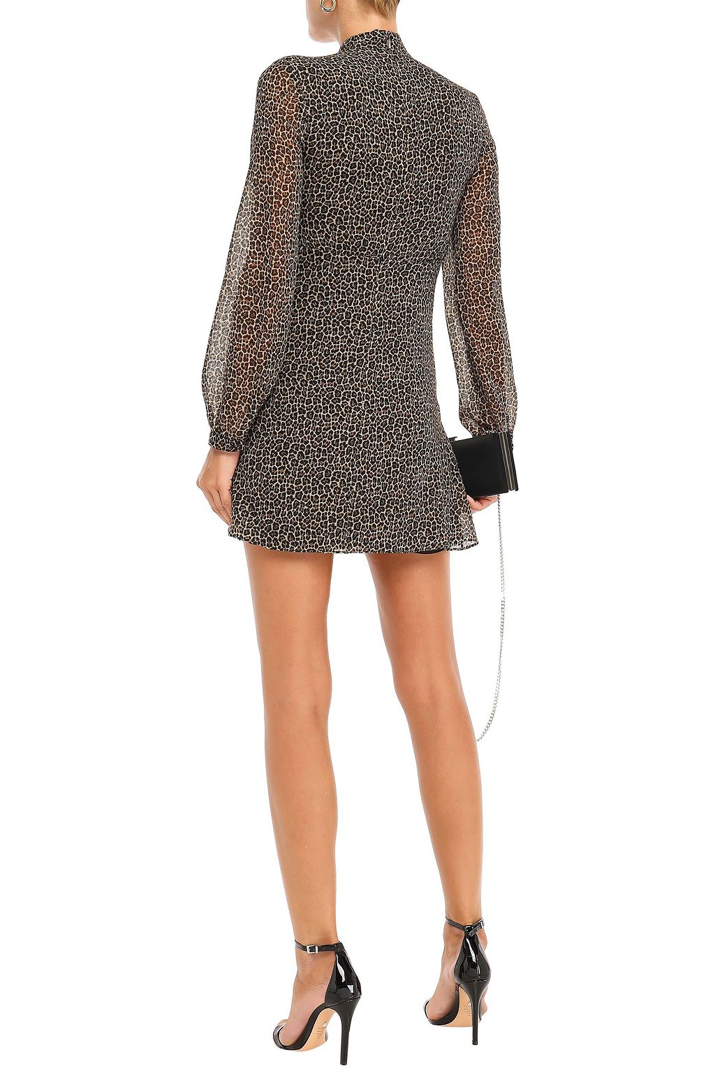 SAINT LAURENT Tie-neck leopard-print wool-gauze mini dress