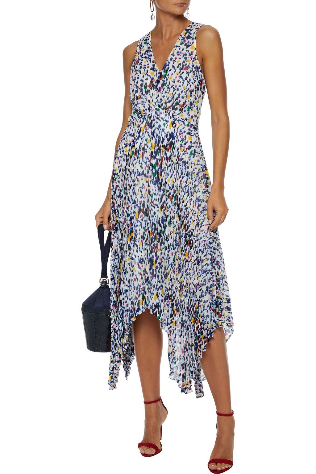 DEREK LAM 10 CROSBY Pleated printed crepe de chine midi dress