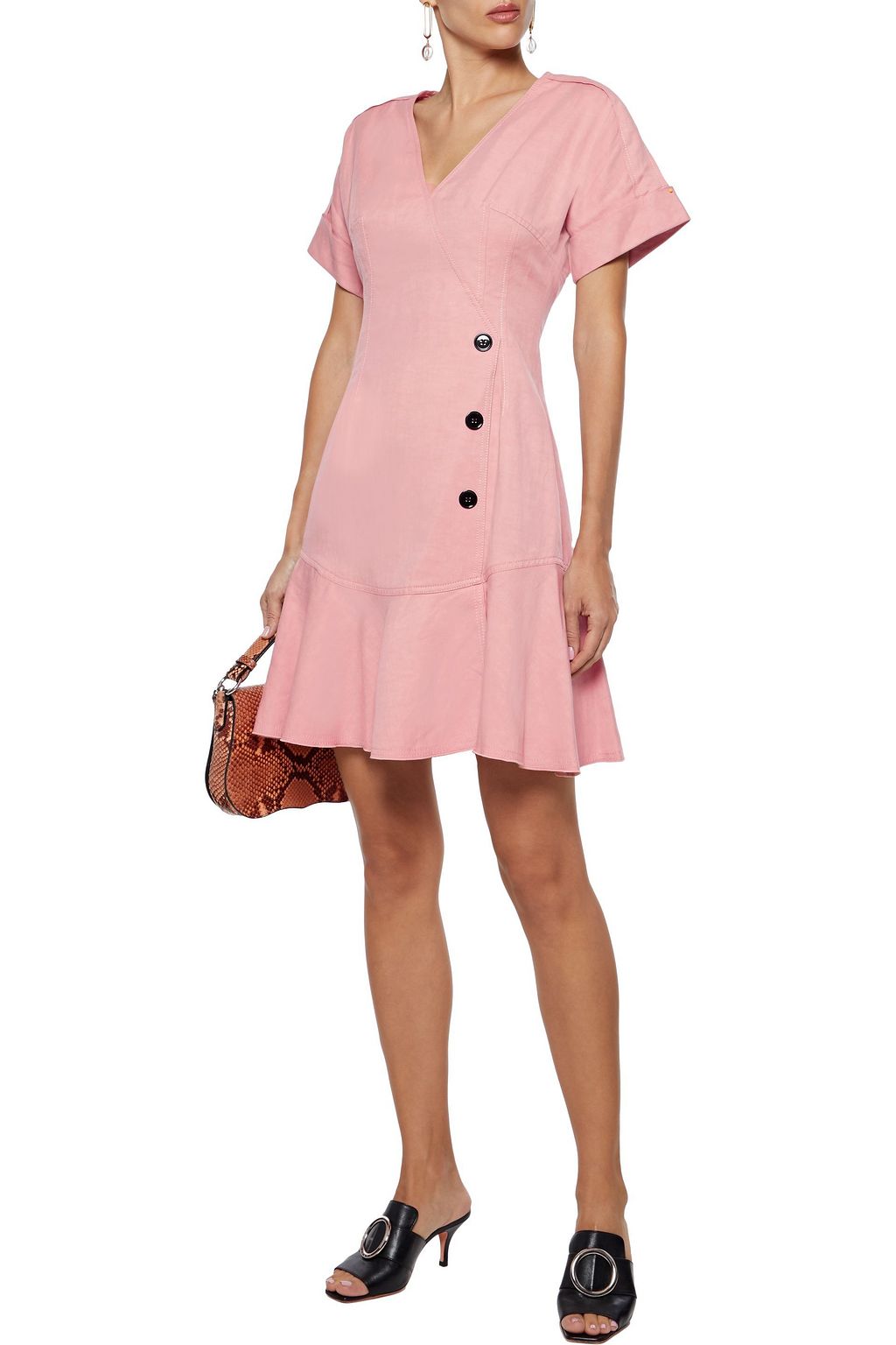 DEREK LAM 10 CROSBY Wrap-effect button-embellished twill mini dress
