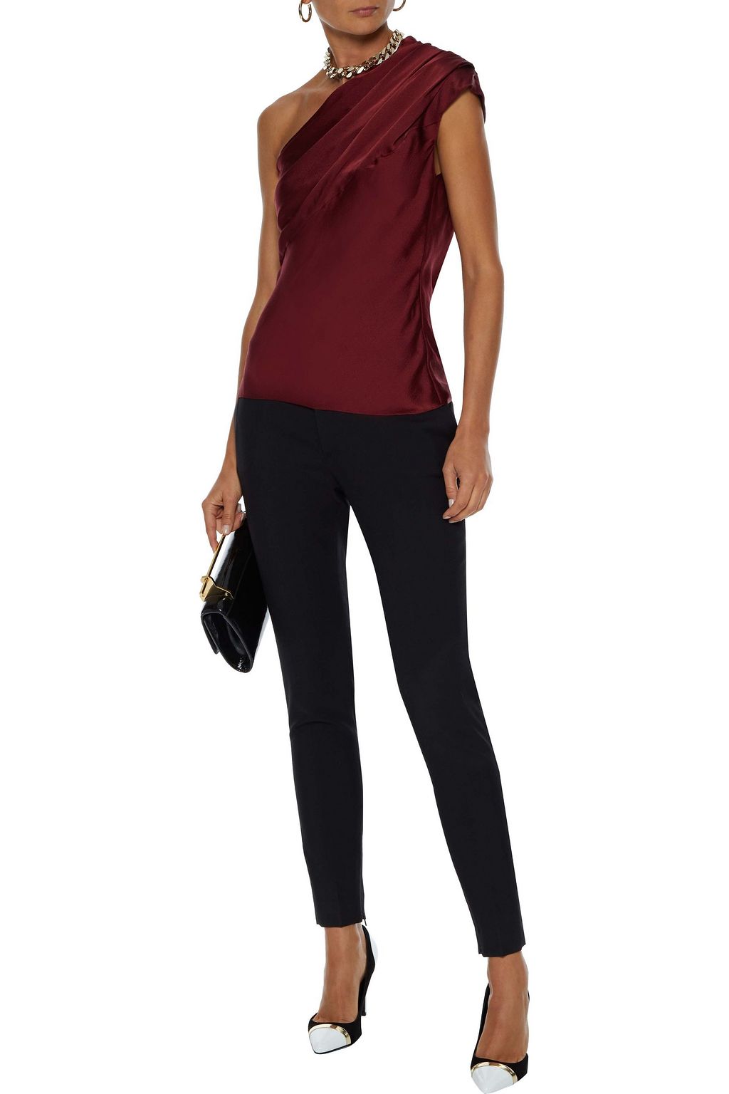 LANVIN One-shoulder gathered hammered silk-satin top