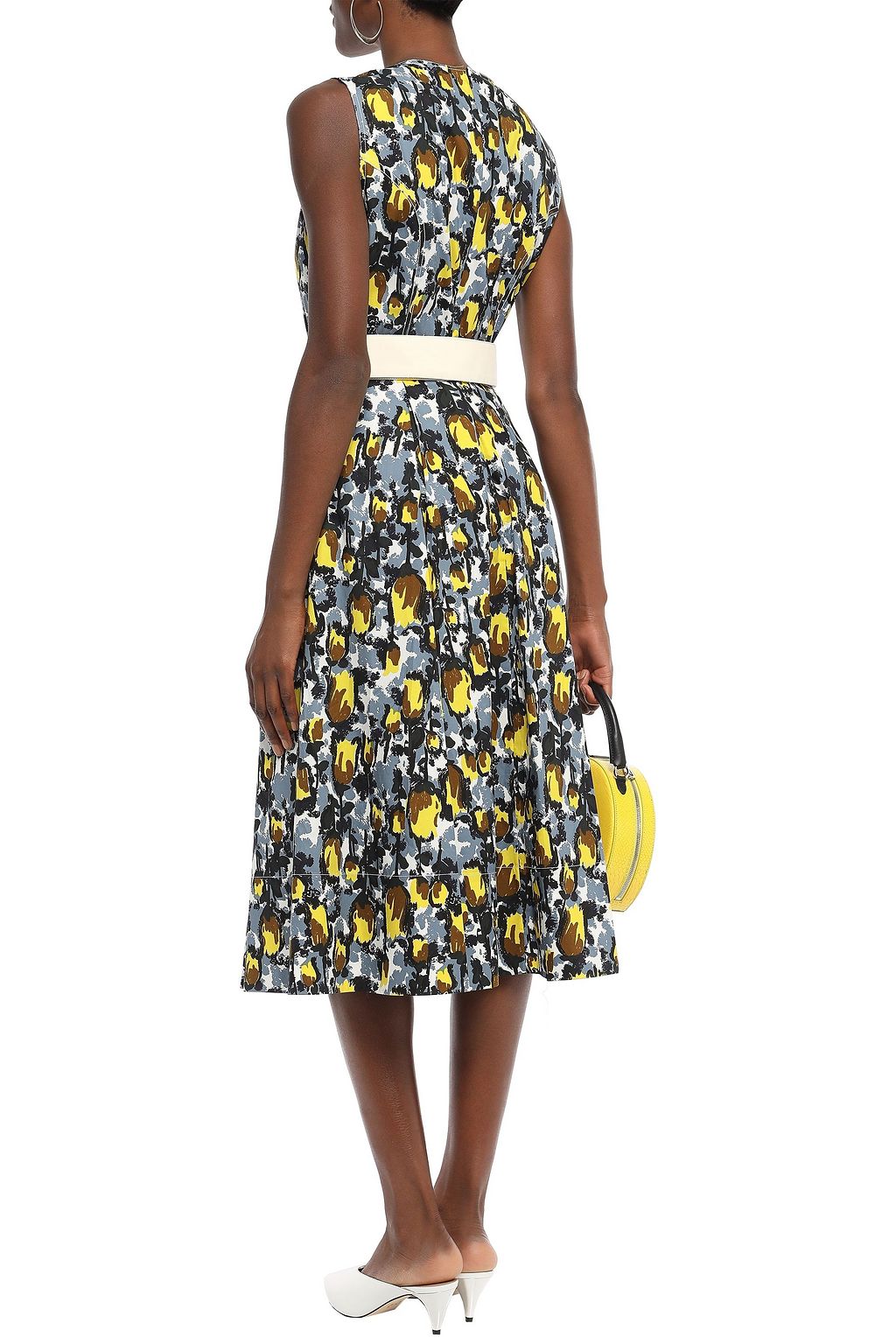 MARNI Pleated printed cotton-poplin midi dress