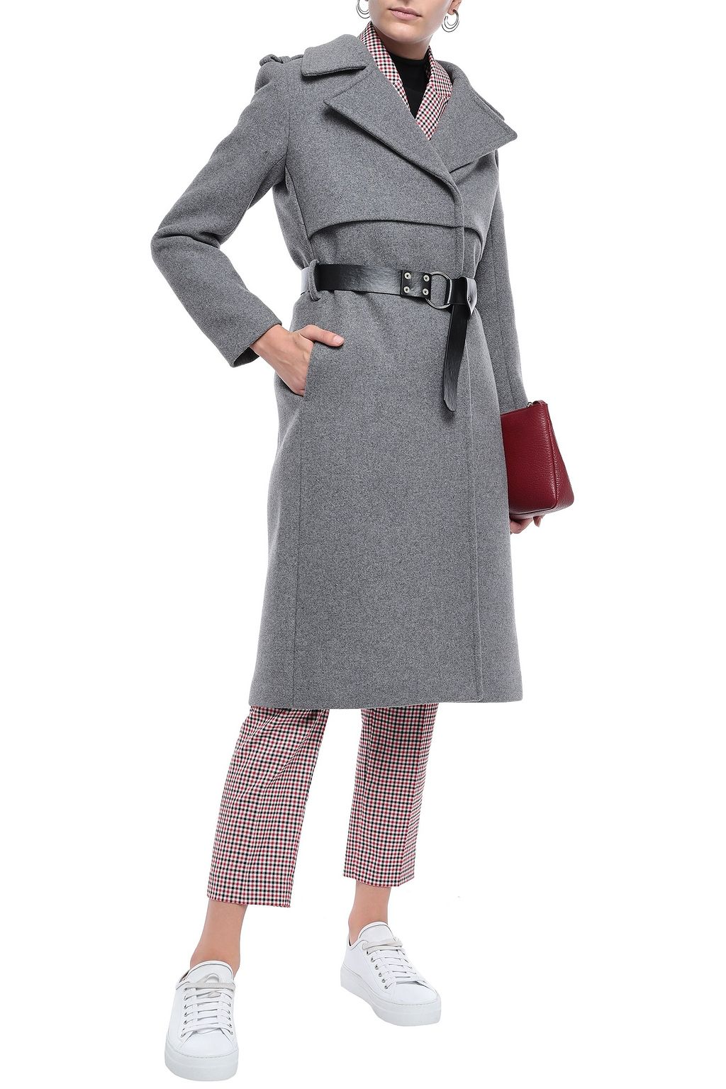 CLAUDIE PIERLOT Belted wool-blend felt coat