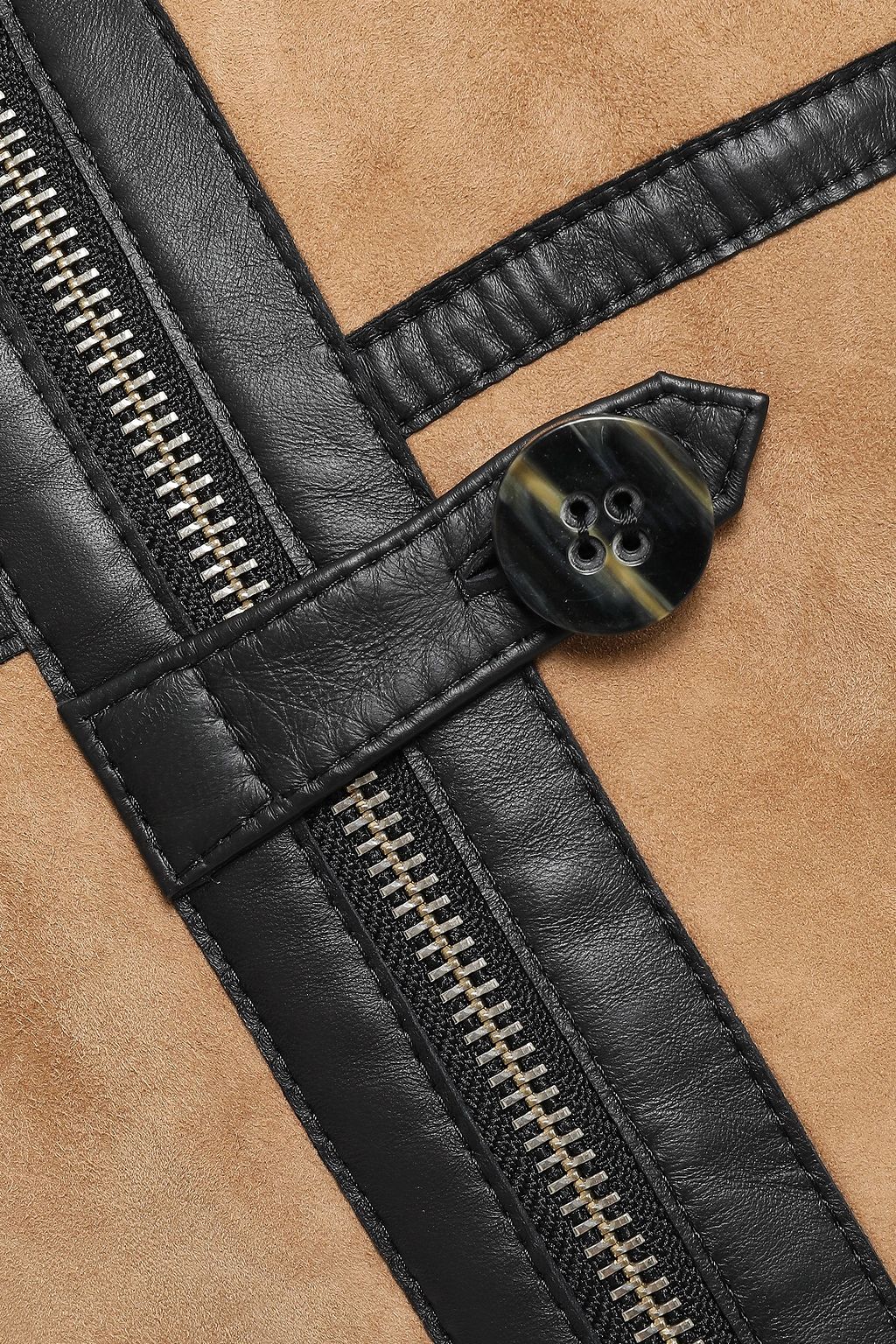 VICTORIA, VICTORIA BECKHAM Leather-trimmed shearling jacket