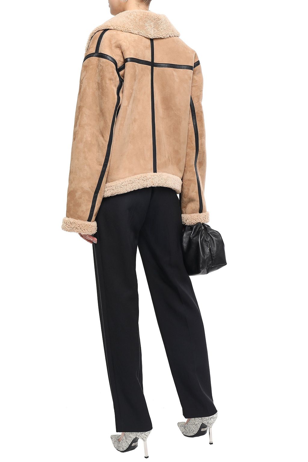VICTORIA, VICTORIA BECKHAM Leather-trimmed shearling jacket