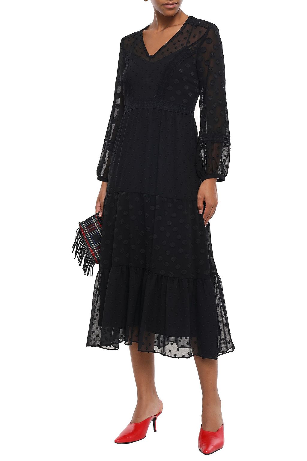 CLAUDIE PIERLOT Polka-dot fil coupé crepon midi dress