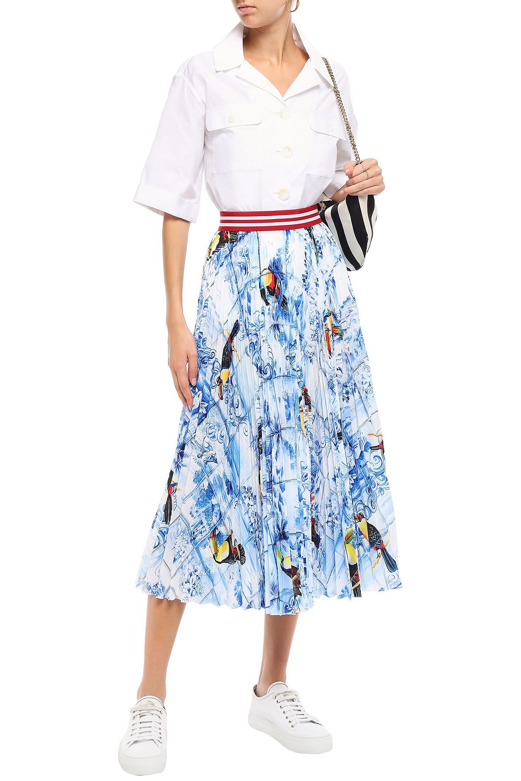 STELLA JEAN Pleated printed crepe de chine midi skirt