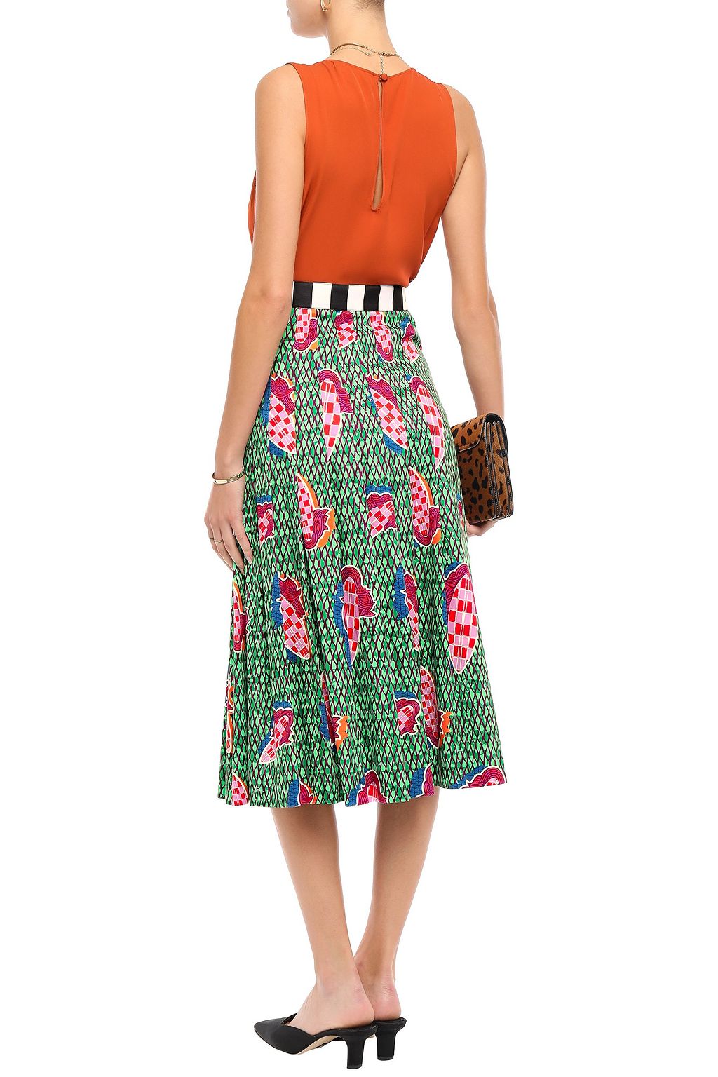 STELLA JEAN Pleated printed cotton-blend poplin midi skirt