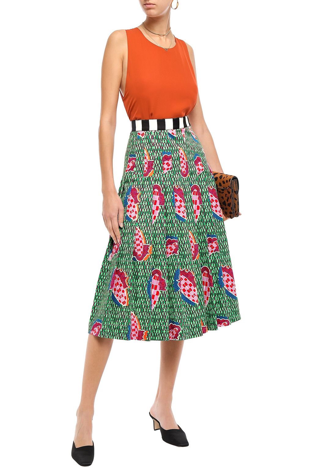 STELLA JEAN Pleated printed cotton-blend poplin midi skirt