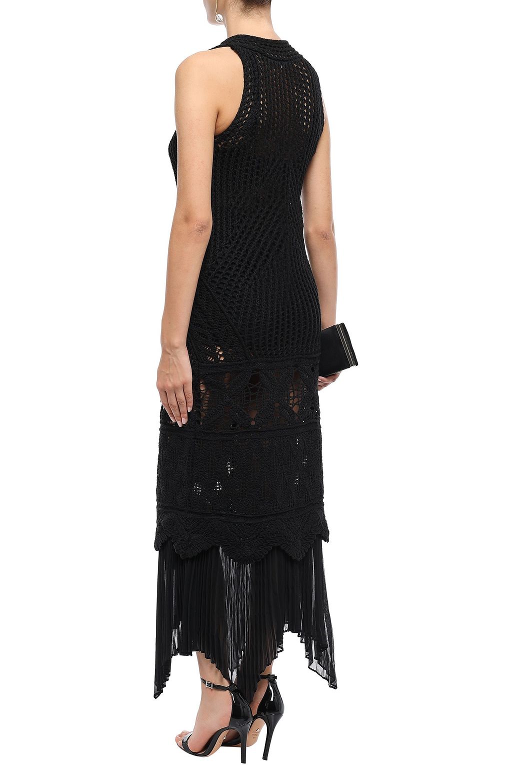 SIMKHAI Plissé chiffon-trimmed crocheted cotton maxi dress