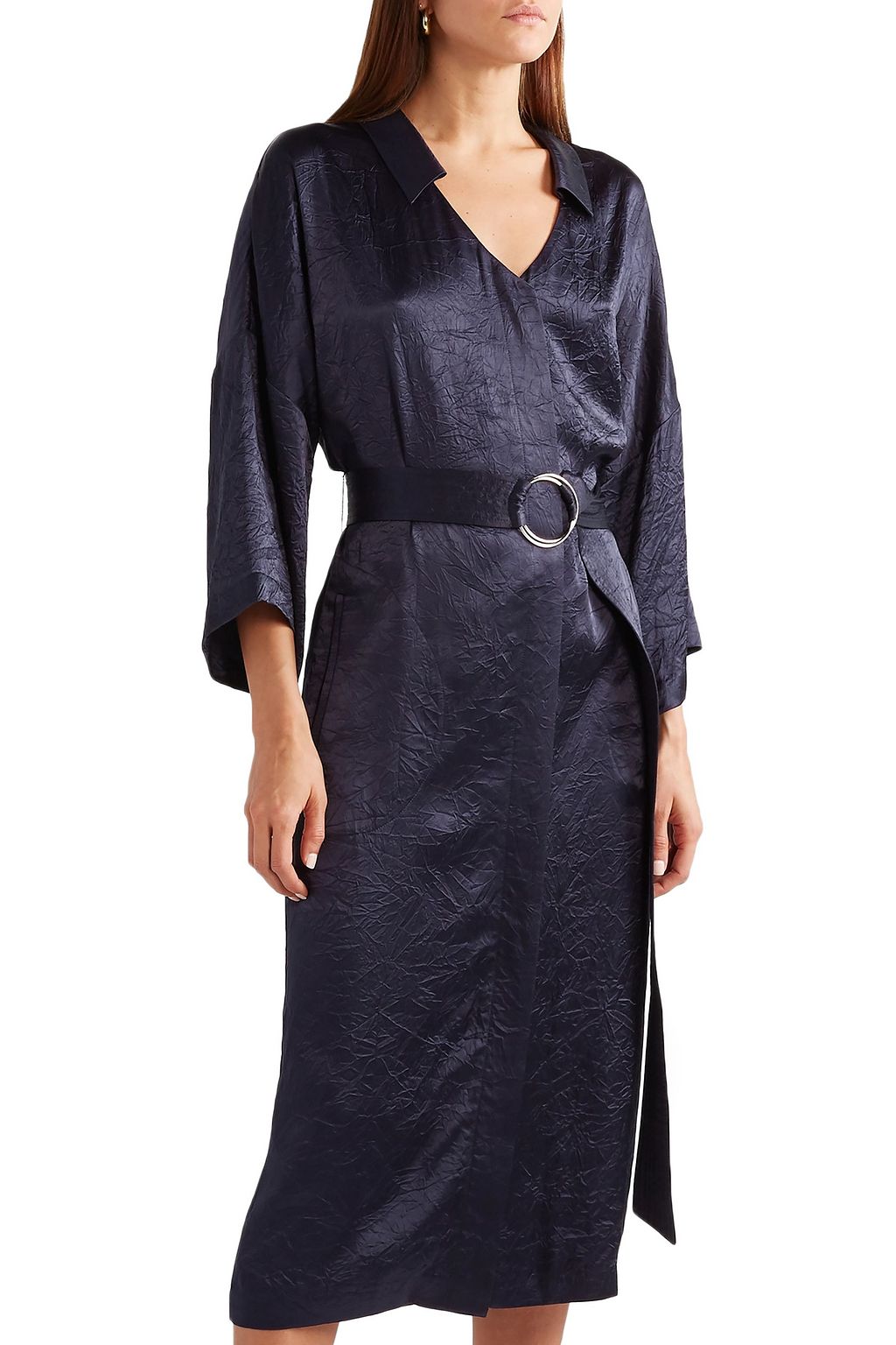 LAPOINTE Belted crushed satin-twill midi dress