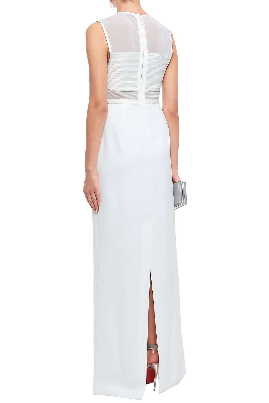 HALSTON HERITAGE Paneled mesh and satin-crepe gown