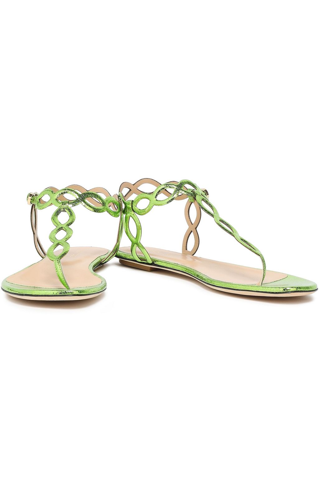 SERGIO ROSSI Metallic cracked-leather sandals