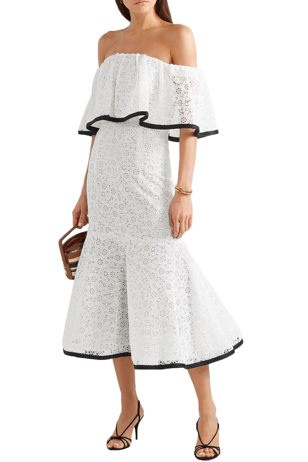 CAROLINA HERRERA Off-the-shoulder cotton-blend guipure lace midi dress