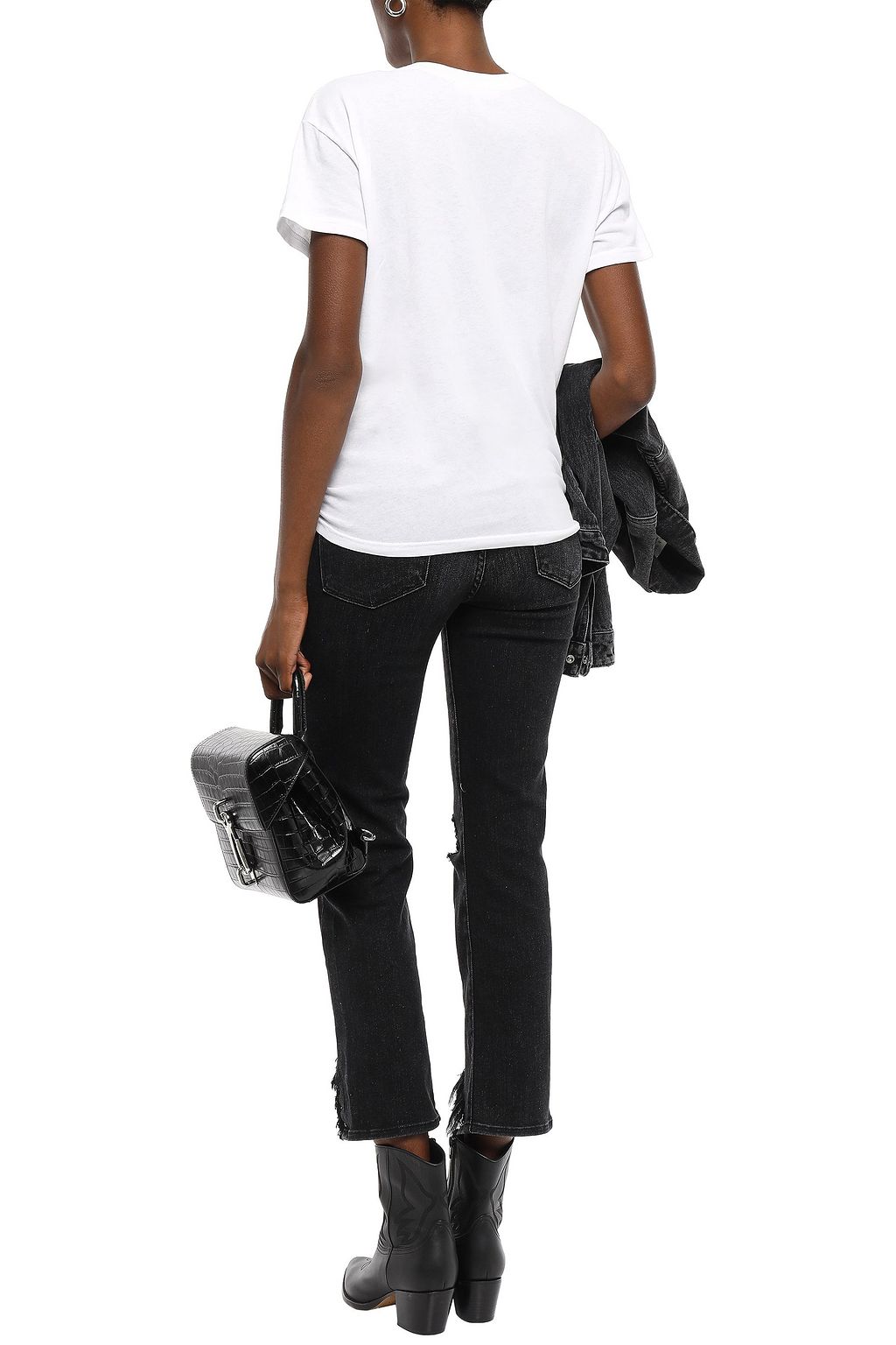 FRAME Distressed high-rise straight-leg jeans