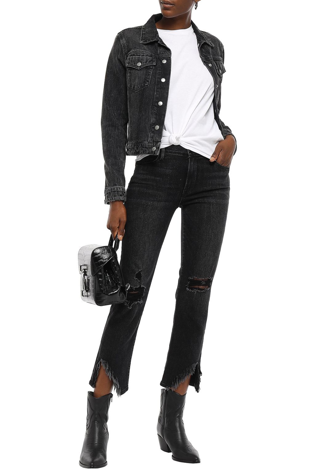 FRAME Distressed high-rise straight-leg jeans