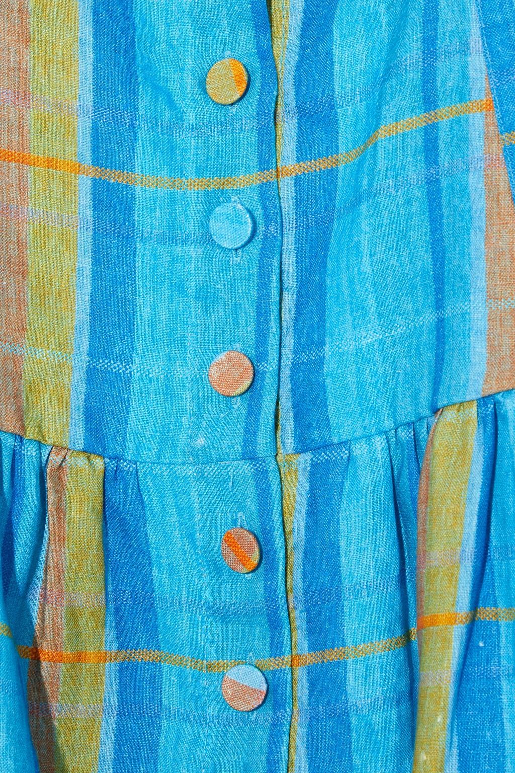 NICHOLAS Belted ruched checked linen mini dress