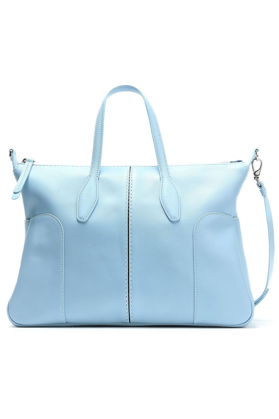 light blue leather tote