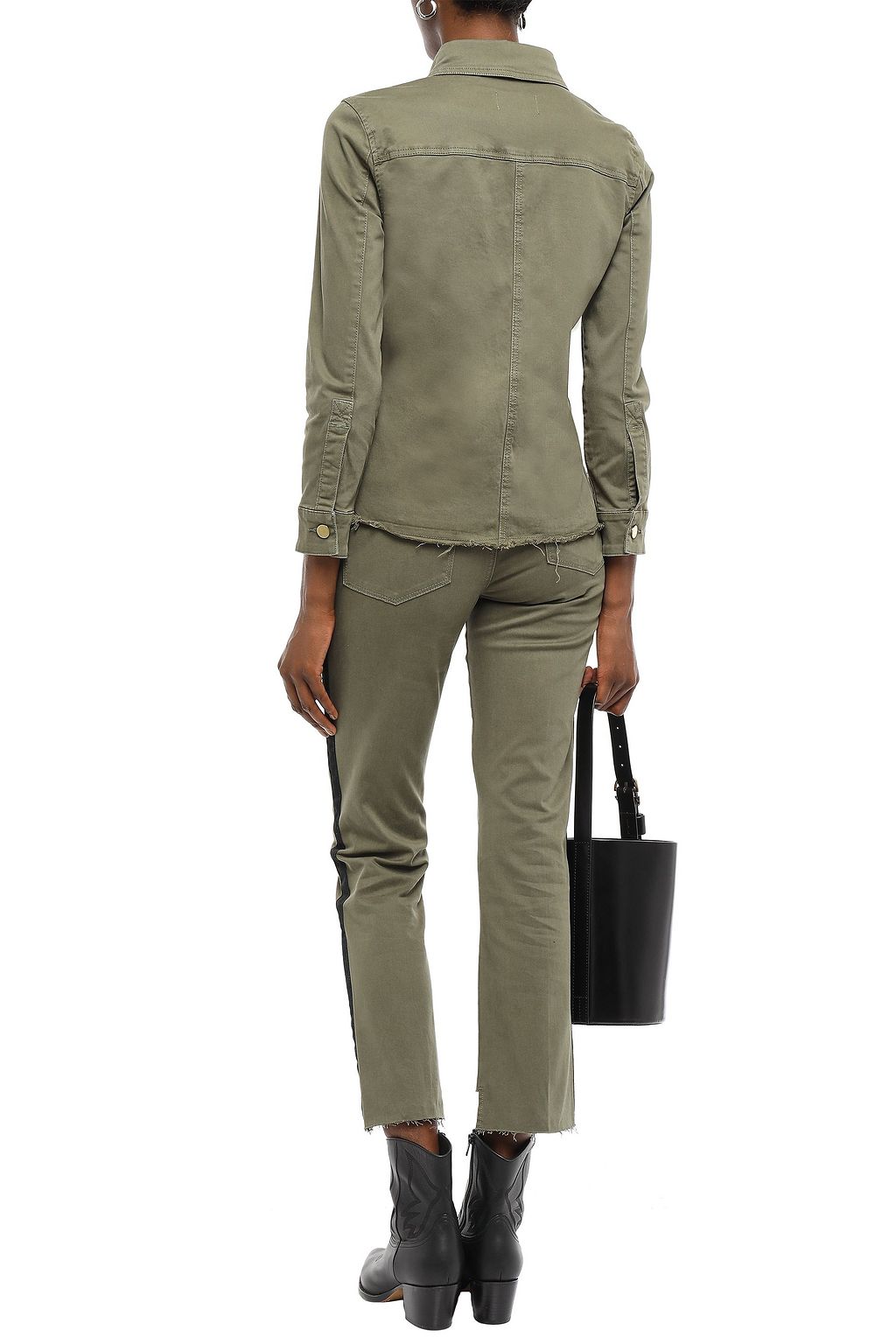 FRAME Le High Straight cropped grosgrain-trimmed high-rise straight-leg jeans
