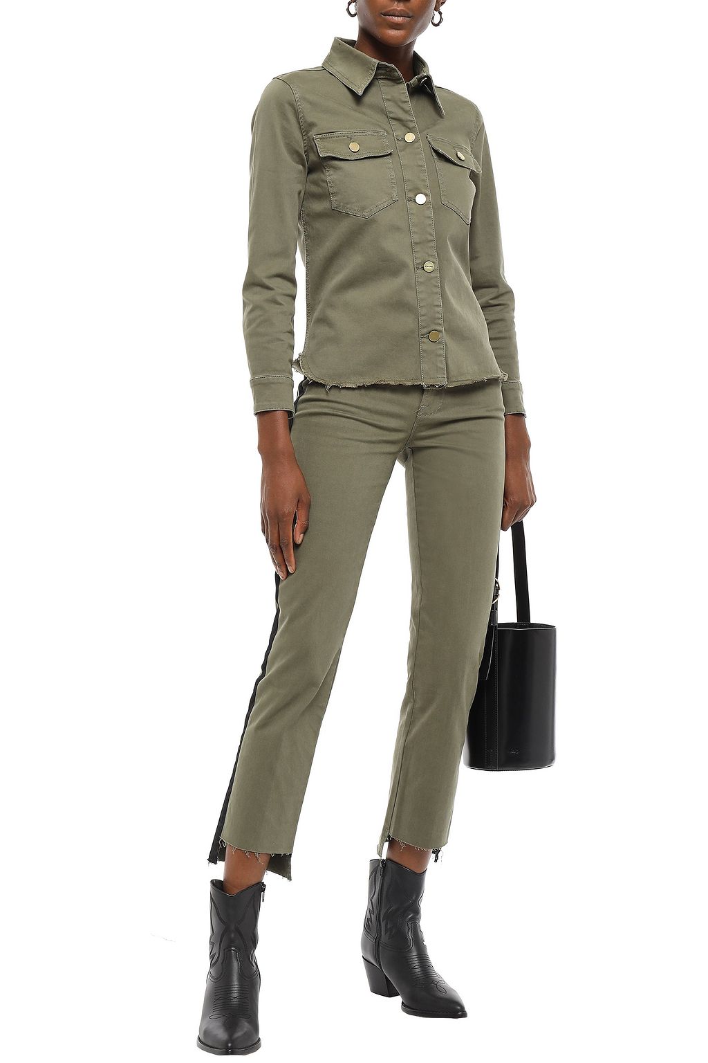 FRAME Le High Straight cropped grosgrain-trimmed high-rise straight-leg jeans