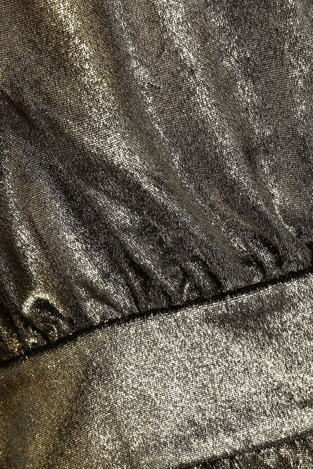FRAME Wrap-effect gathered metallic velvet mini dress