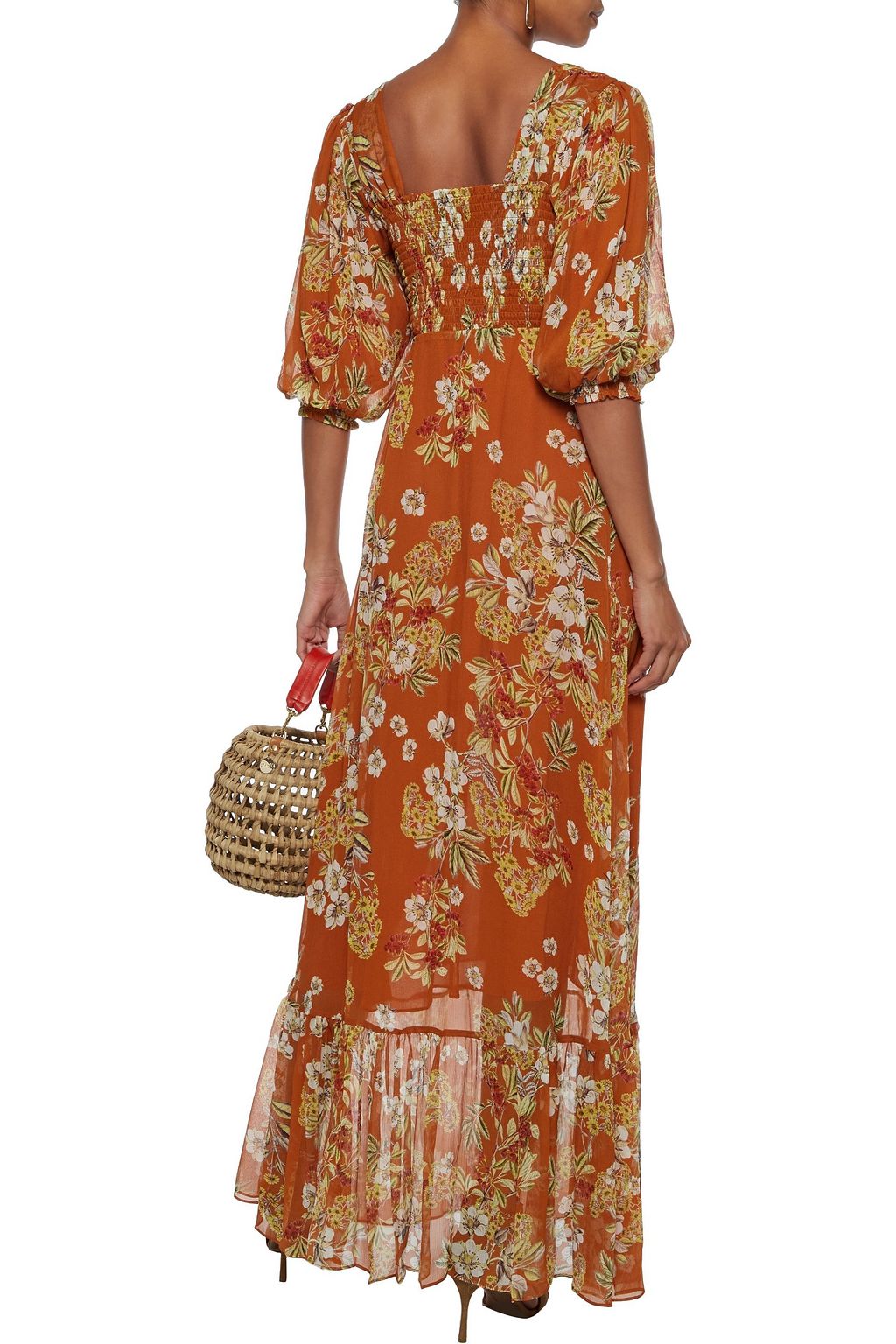 NICHOLAS Shirred floral-print silk-georgette maxi dress