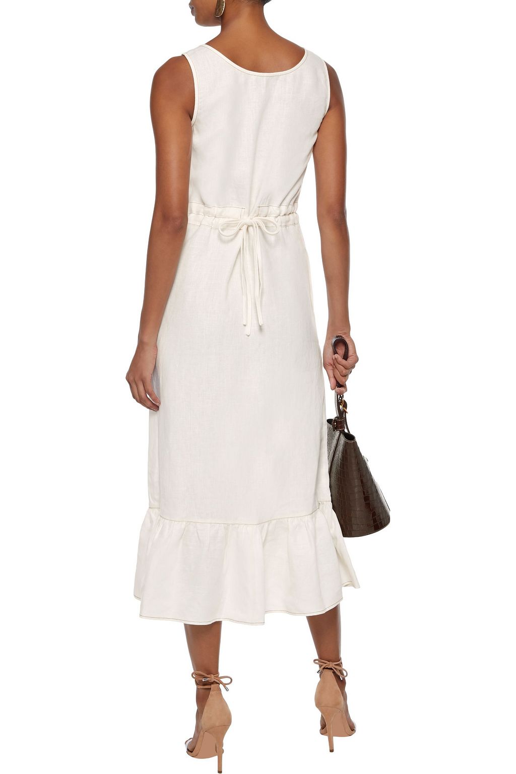 NICHOLAS Ruffle-trimmed button-detailed linen midi dress