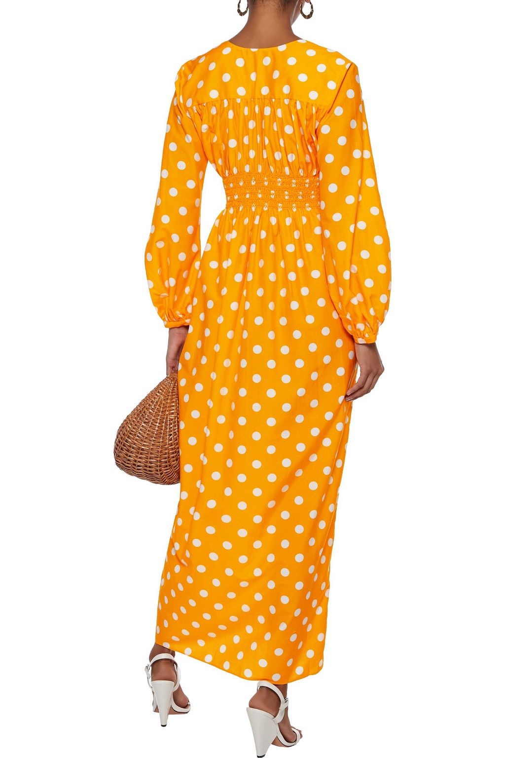 NICHOLAS Shirred polka-dot cotton and silk-blend maxi dress