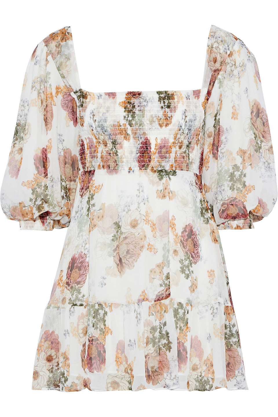 Shirred floral-print silk-georgette mini dress
