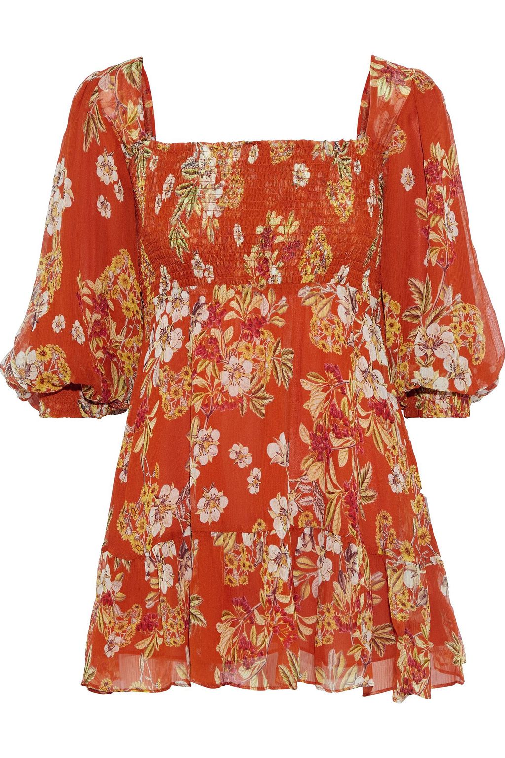 shirred floral dress