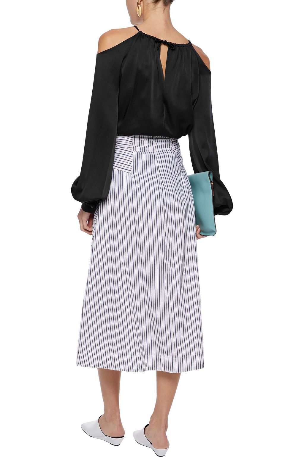 ROSETTA GETTY Cold-shoulder gathered satin-crepe blouse
