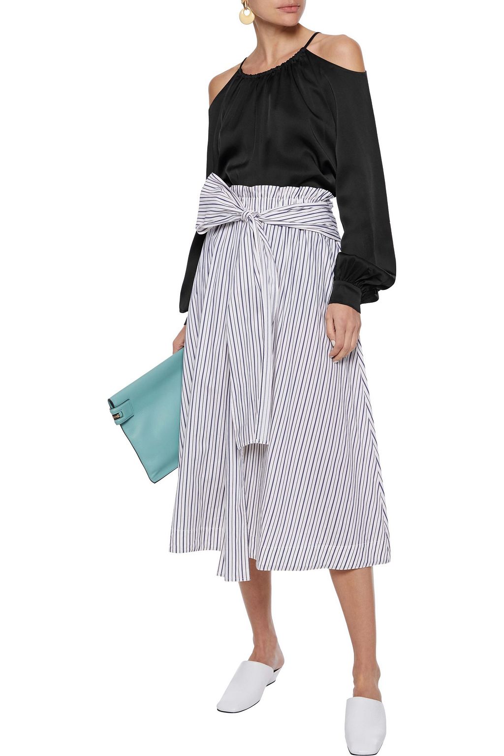ROSETTA GETTY Cold-shoulder gathered satin-crepe blouse