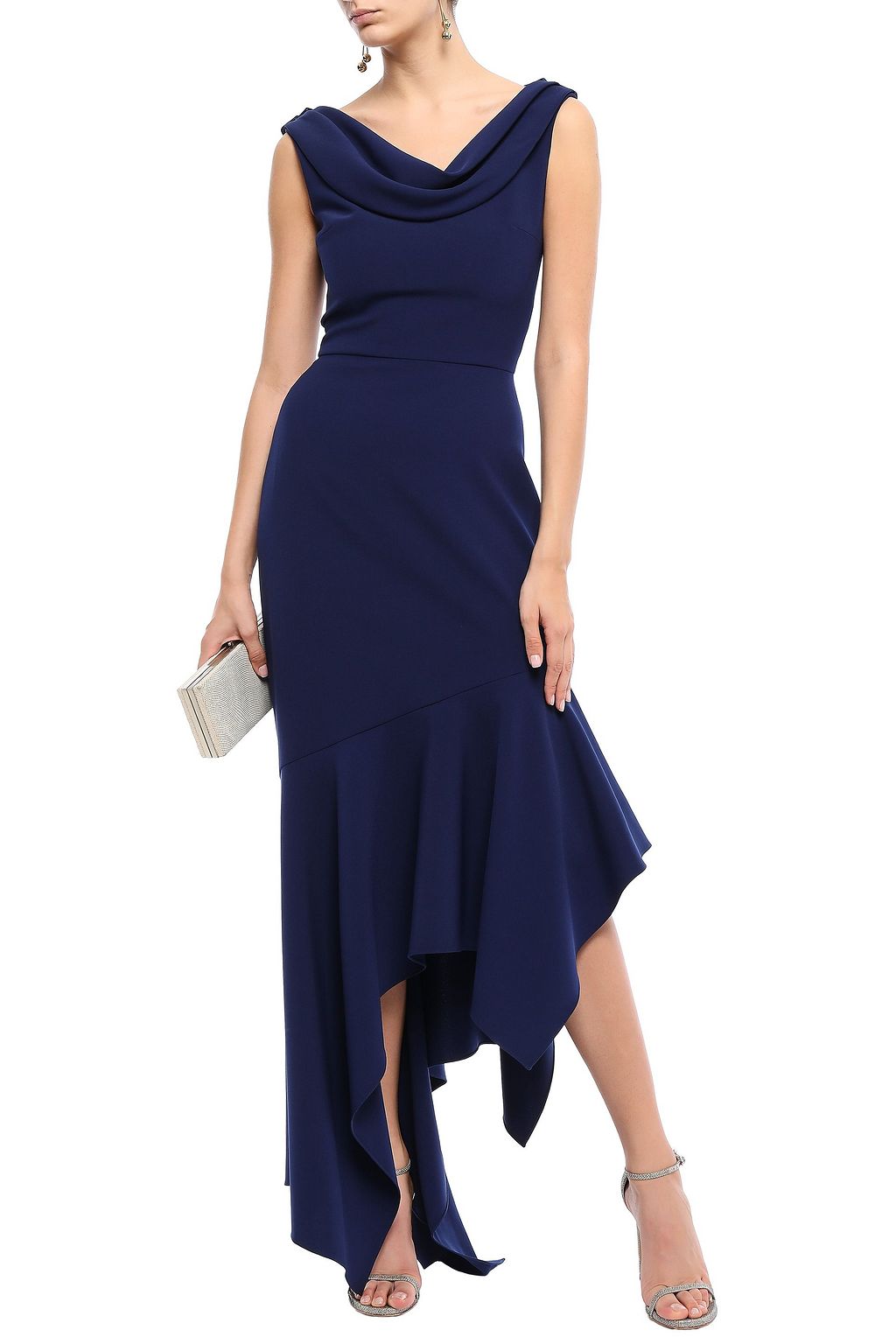REEM ACRA Asymmetric draped crepe maxi dress