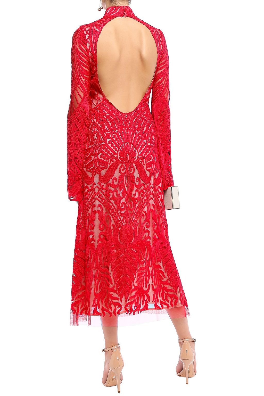 GALVAN  LONDON Open-back embroidered tulle midi dress