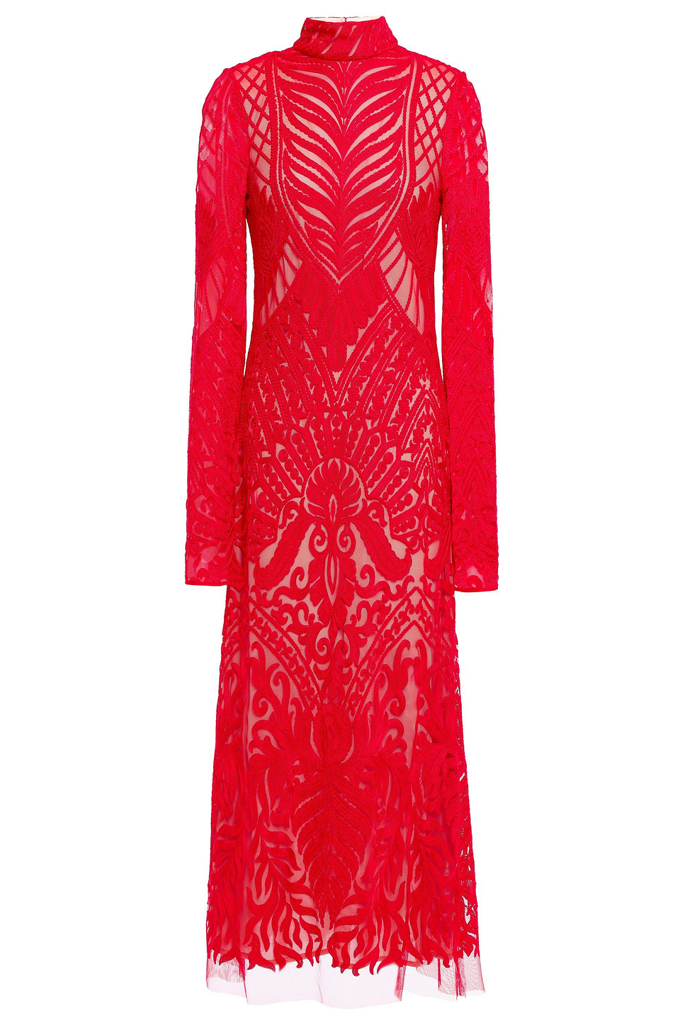 Open-back embroidered tulle midi dress