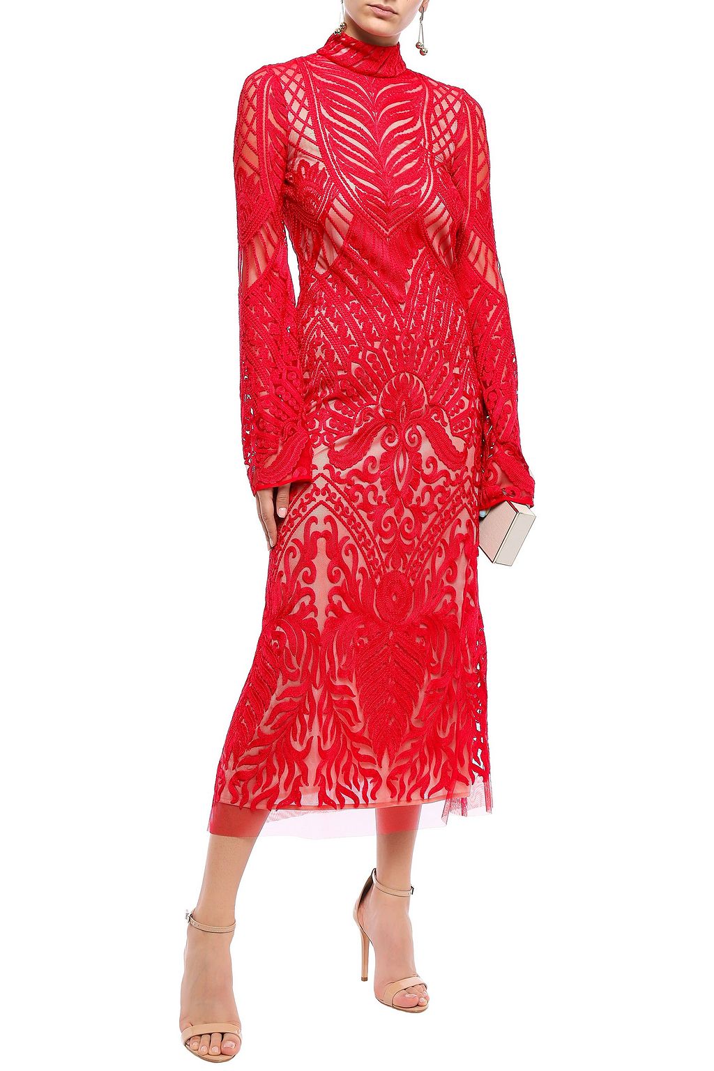 GALVAN  LONDON Open-back embroidered tulle midi dress