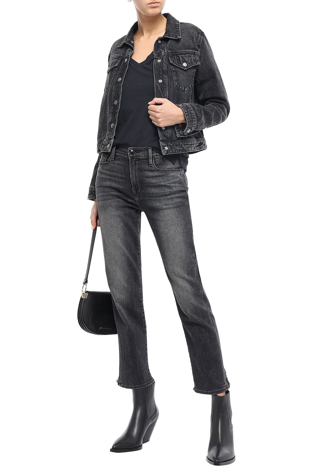 FRAME Le Nouveau Straight cropped frayed high-rise straight-leg jeans