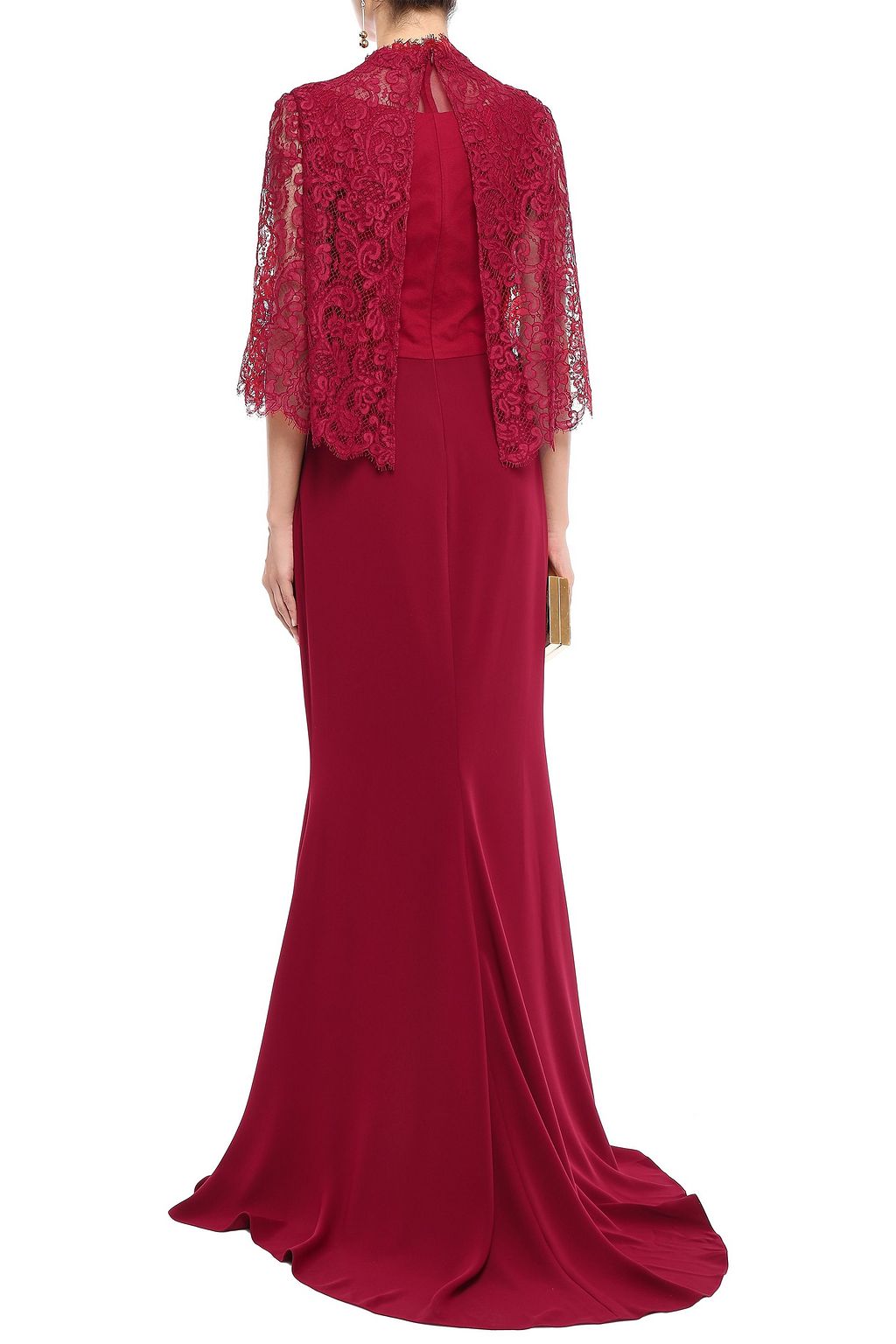 REEM ACRA Layered lace and crepe gown