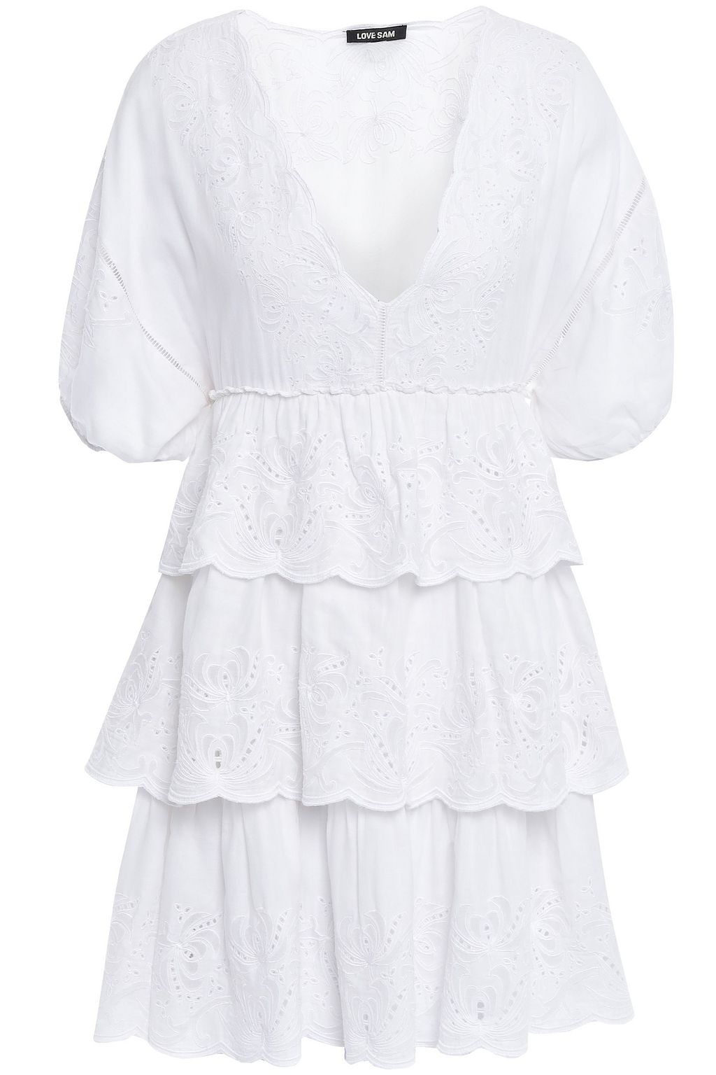 White Lodhi tiered broderie anglaise cotton-voile mini dress | LOVE SAM ...