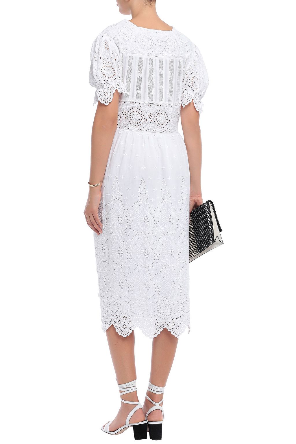 LOVE SAM Bella mousseline-paneled broderie anglaise cotton midi dress