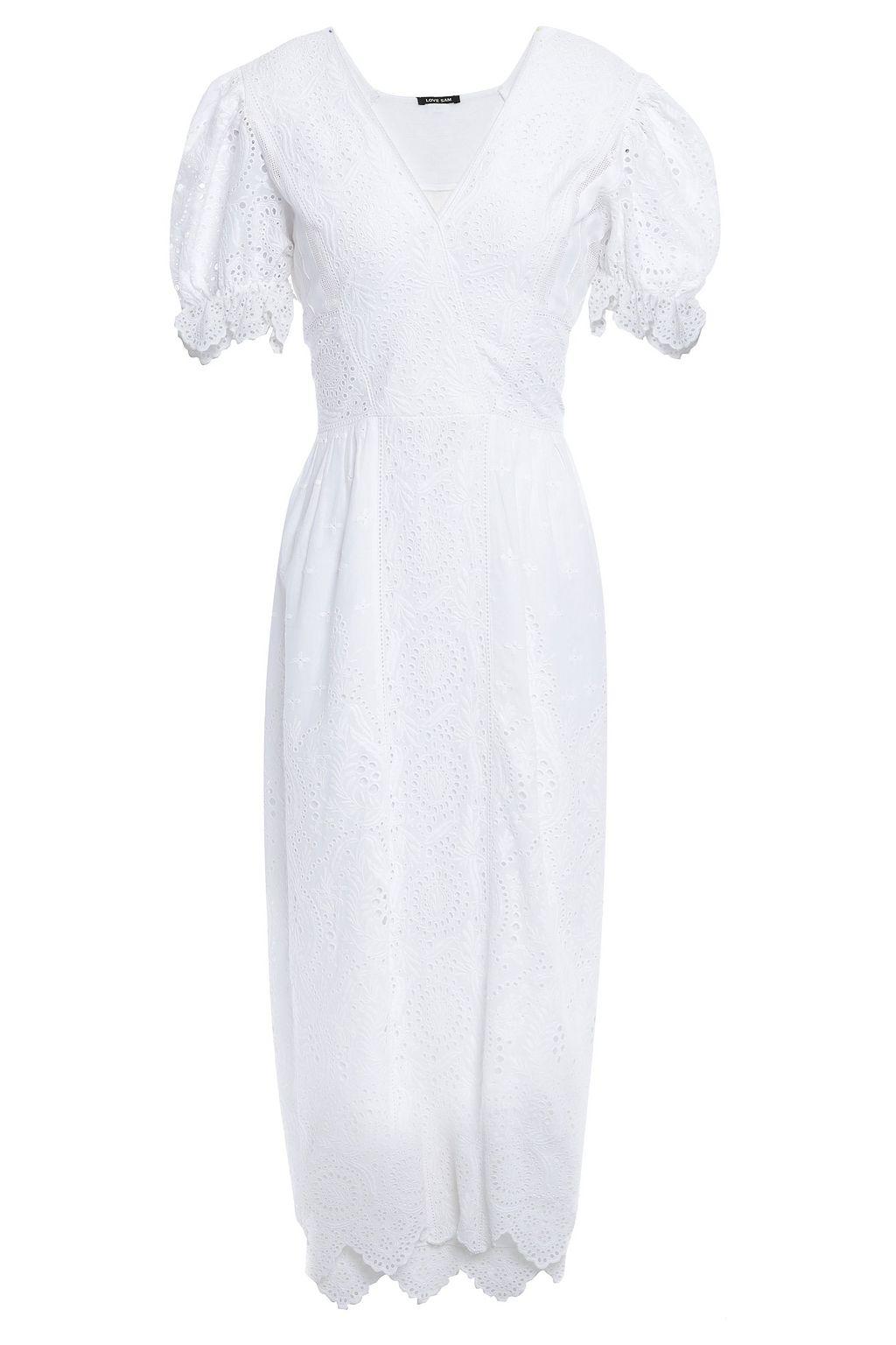 LOVE SAM Bella mousseline-paneled broderie anglaise cotton midi dress ...