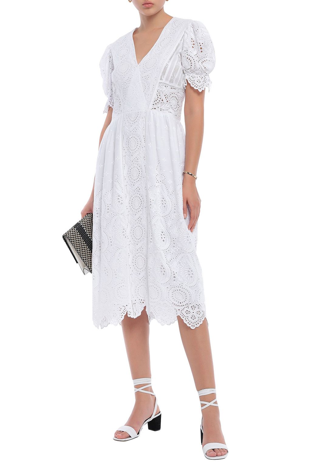 LOVE SAM Bella mousseline-paneled broderie anglaise cotton midi dress