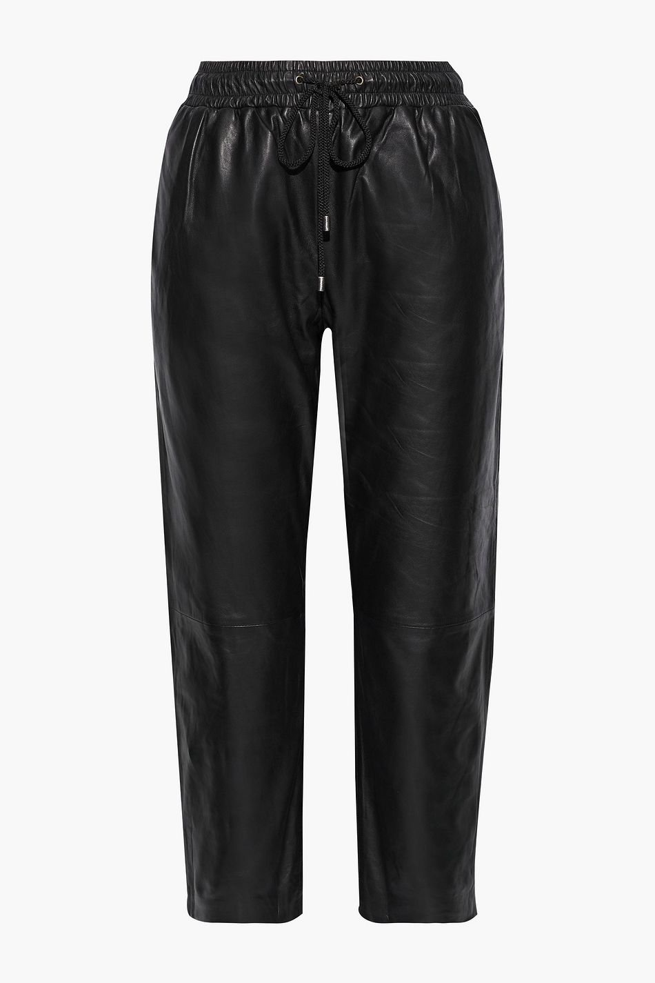 black leather track pants