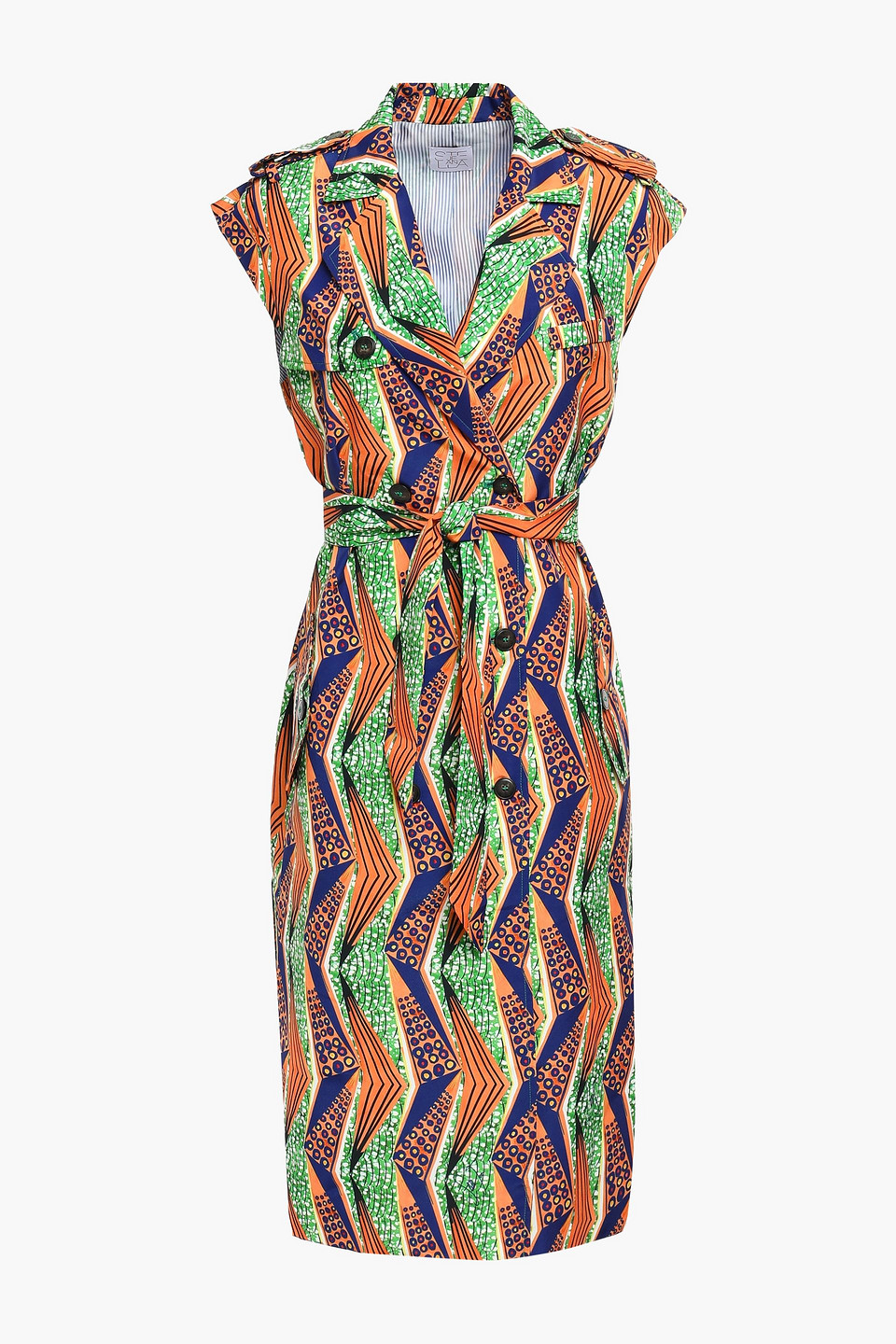 Stella Jean Woman Double-breasted Printed Crepe De Chine Dress Orange Size 42