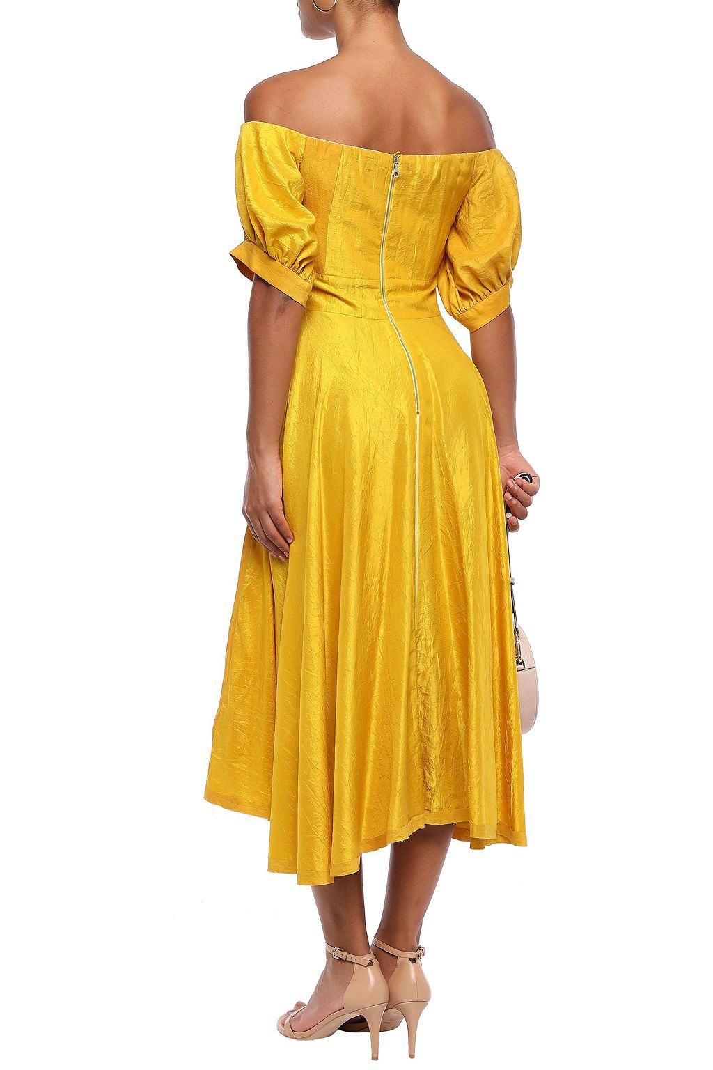 KITX Unearthed off-the-shoulder knotted crinkled silk-crepe midi dress