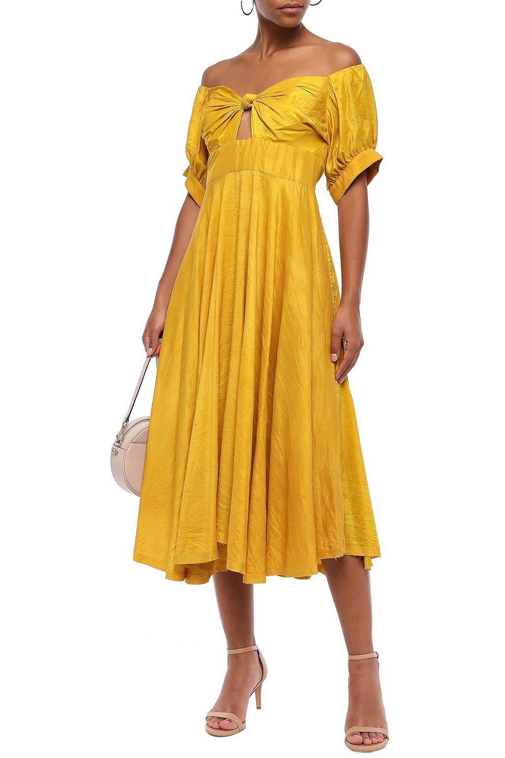 KITX Unearthed off-the-shoulder knotted crinkled silk-crepe midi dress