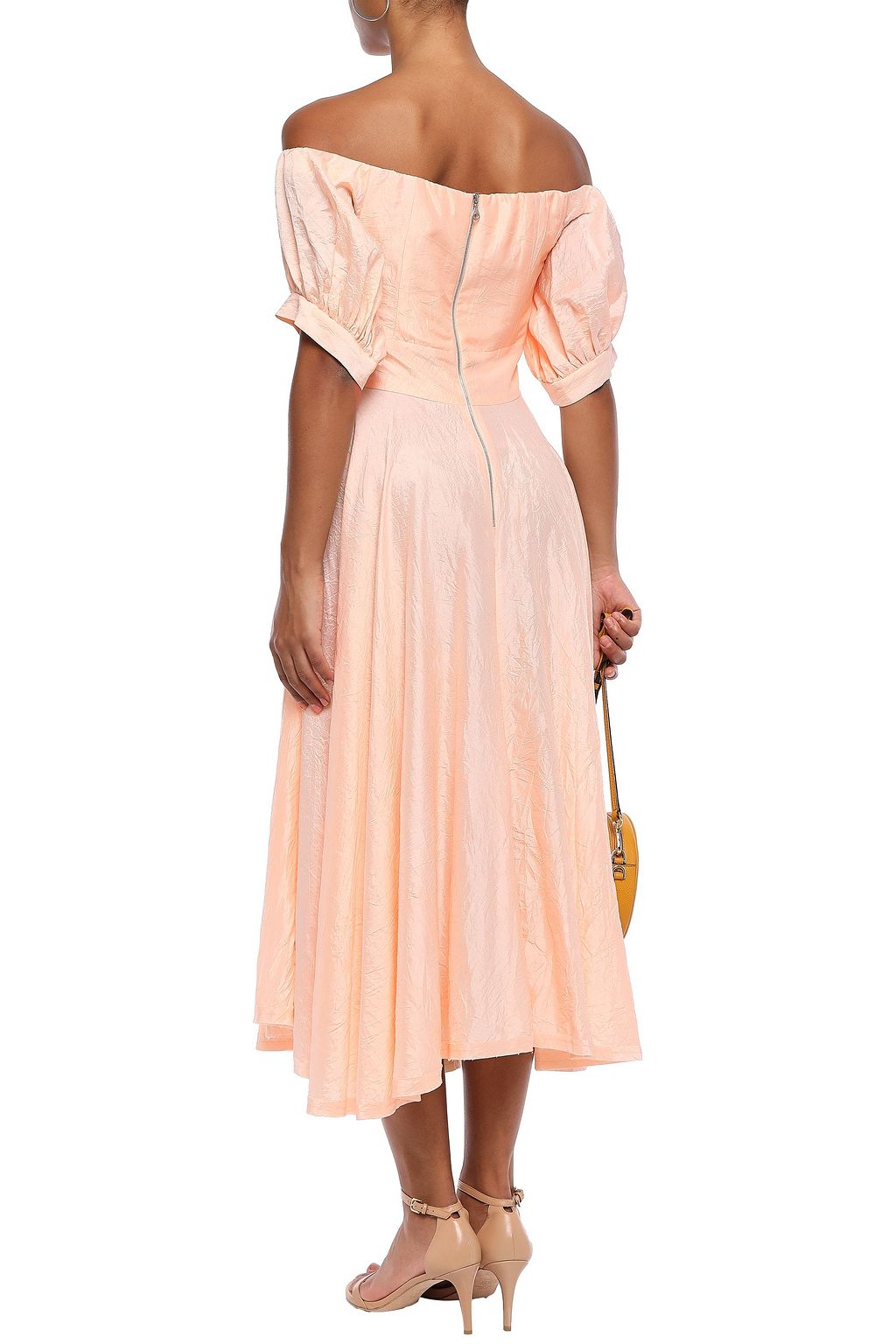 KITX Unearthed off-the-shoulder knotted crinkled silk-crepe midi dress